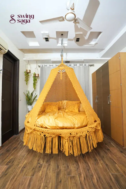 Mustard Yellow Macrame Bed Swing - Swing Saga