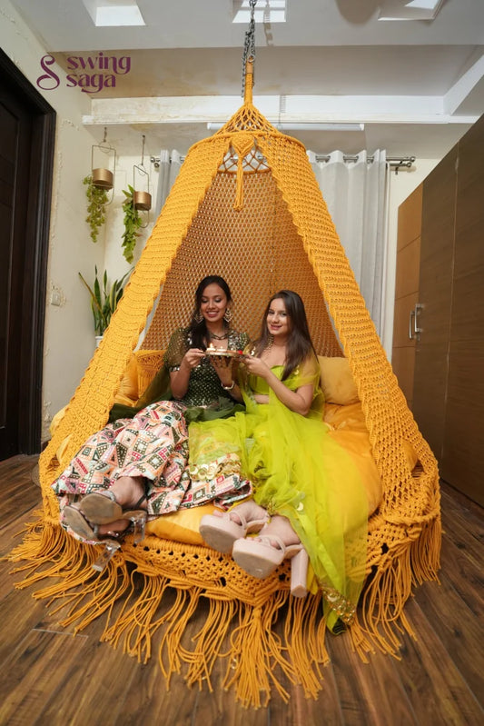 Mustard Yellow Macrame Bed Swing - Swing Saga