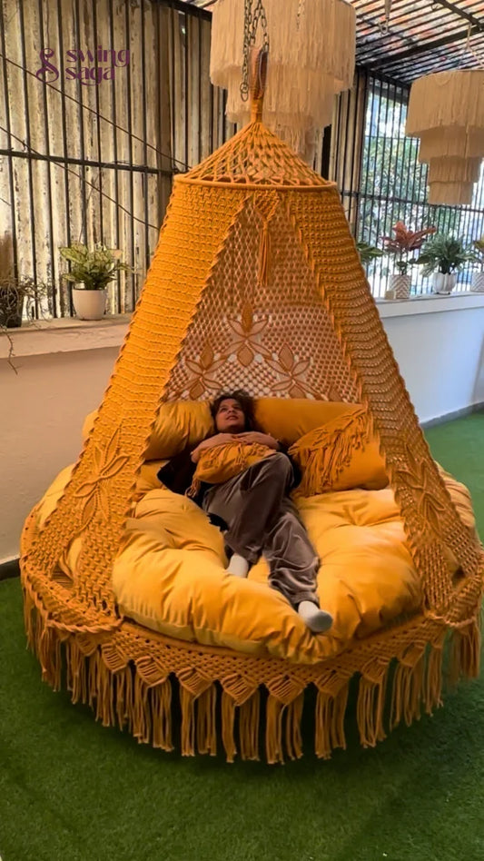 Mustard Yellow Macrame Bed Swing - Swing Saga