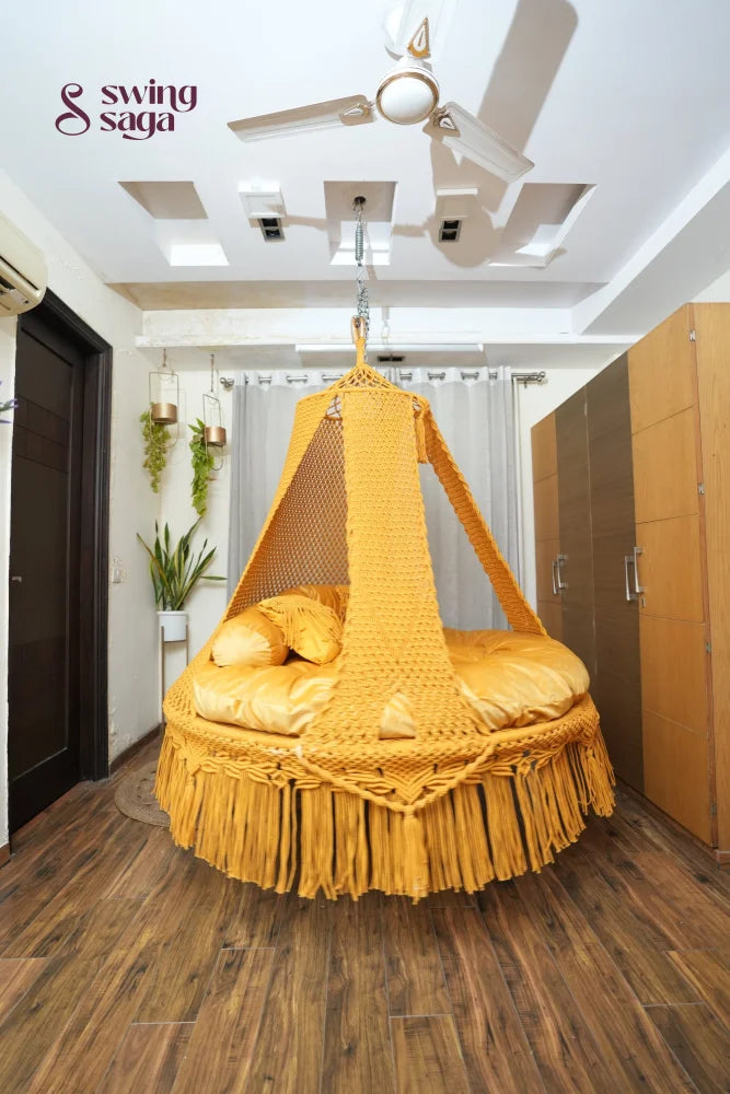 Mustard Yellow Macrame Bed Swing - Swing Saga
