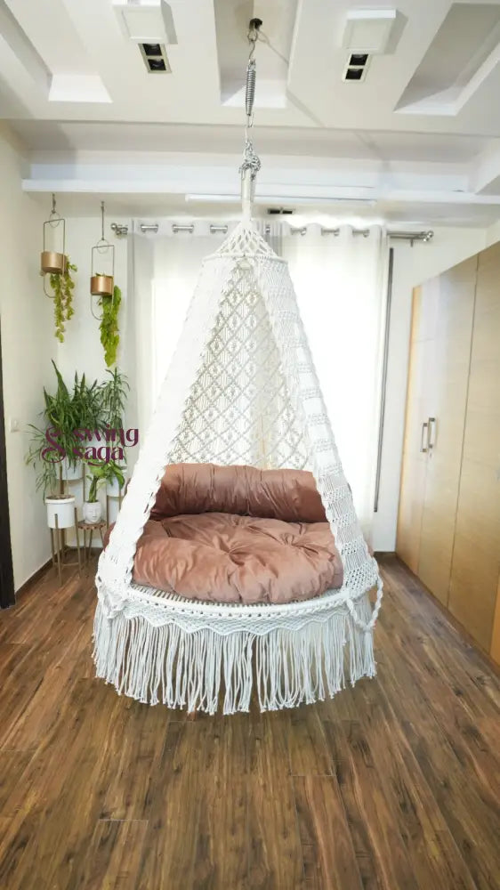 White / Peach Brown Double seater hanging chair - Swing Saga