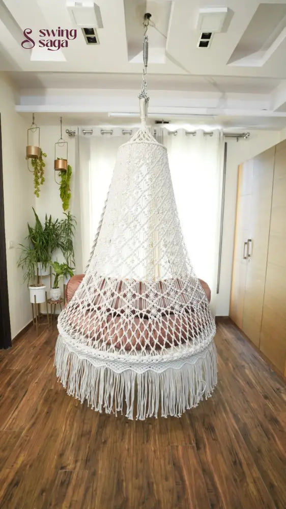 White / Peach Brown Double seater hanging chair - Swing Saga