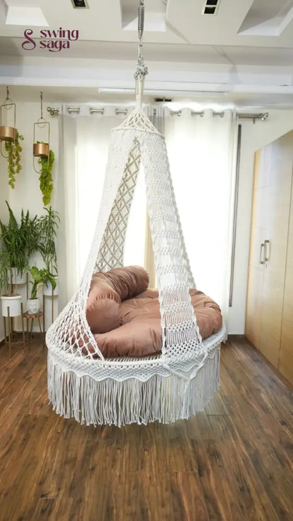 White / Peach Brown Double seater hanging chair - Swing Saga