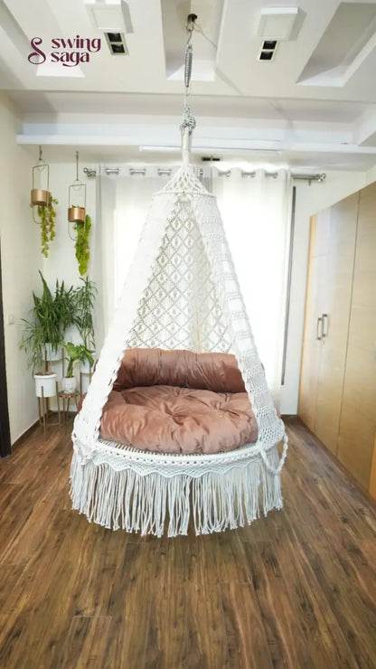 White / Peach Brown Double seater hanging chair - Swing Saga