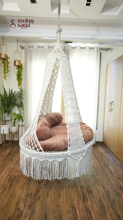 White / Peach Brown Double seater hanging chair - Swing Saga