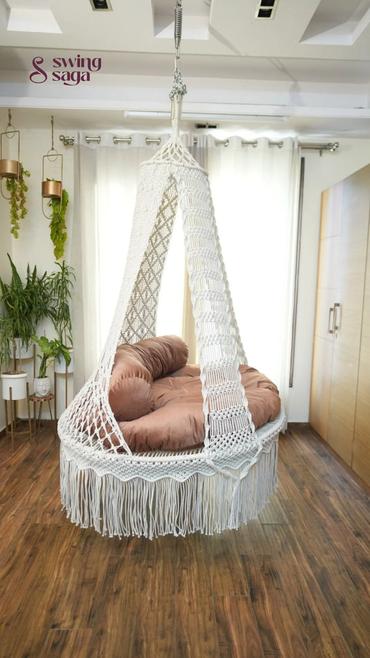 White / Peach Brown Double seater hanging chair - Swing Saga