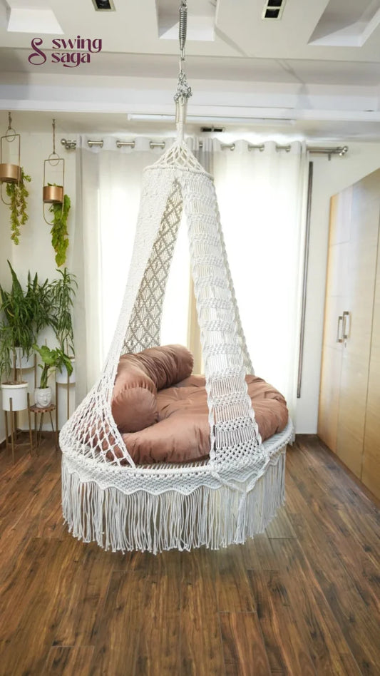 White / Peach Brown Double seater hanging chair - Swing Saga
