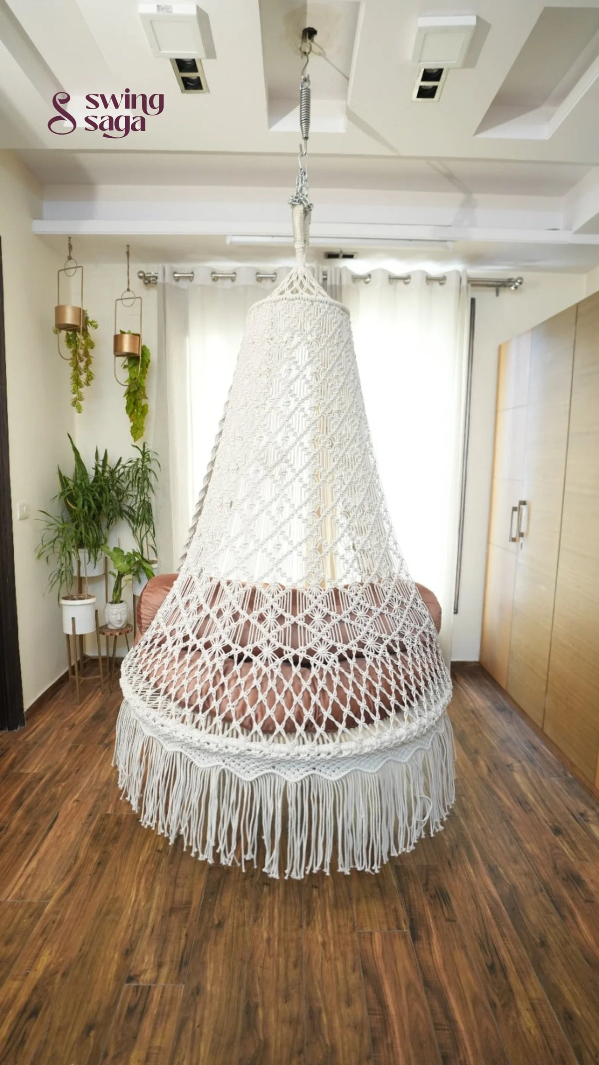 White / Peach Brown Double seater hanging chair - Swing Saga
