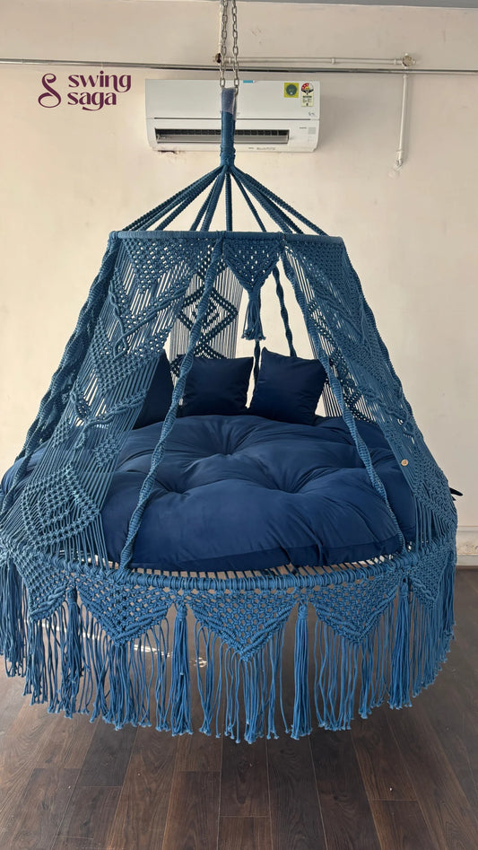 Royal Blue Macrame Bed Swing - Swing Saga