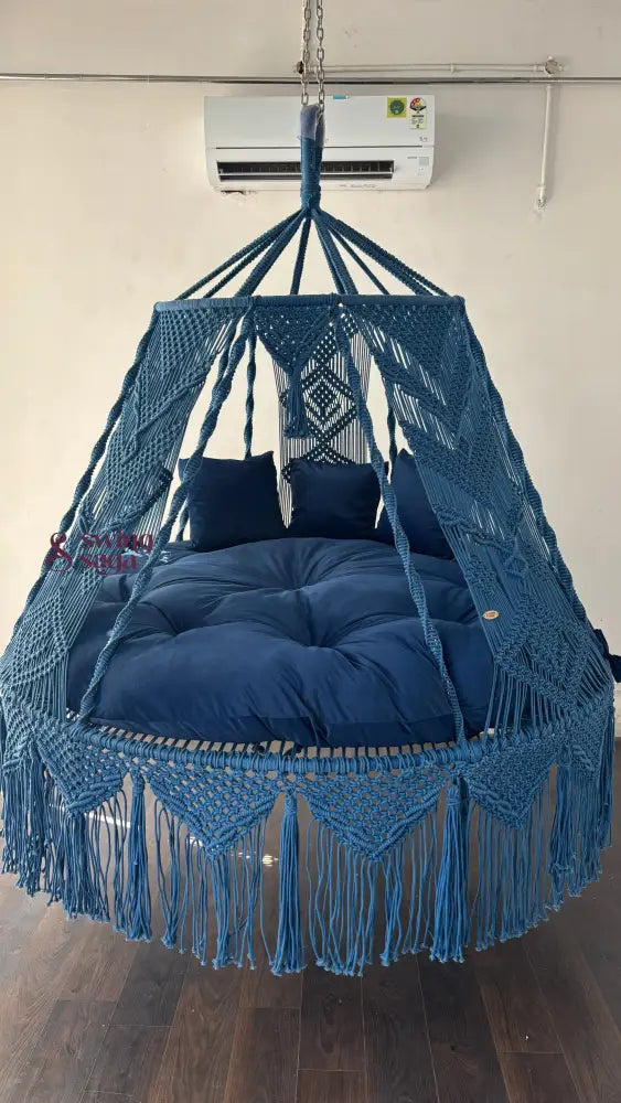Handmade Macrame Bed Swing (Blue Hug) 70 Inches / Royal Blue