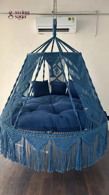 Royal Blue Macrame Bed Swing - Swing Saga