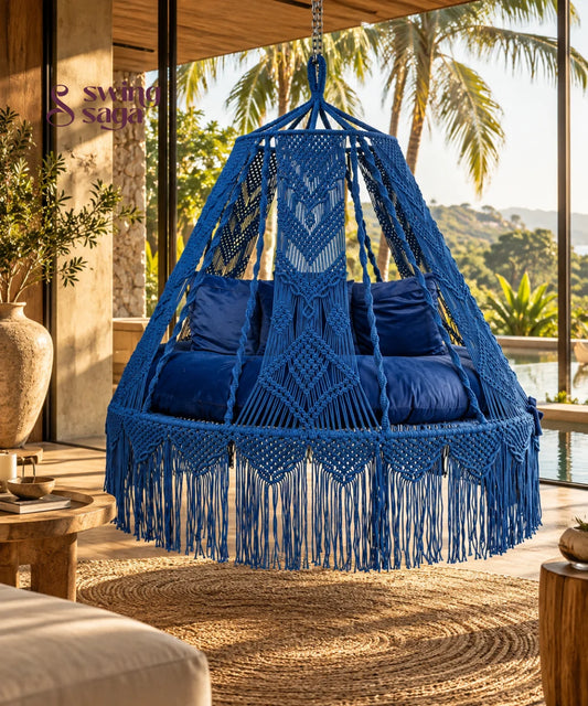 Handmade Macrame Bed Swing (Blue Hug) - 70 Inches / Royal Blue