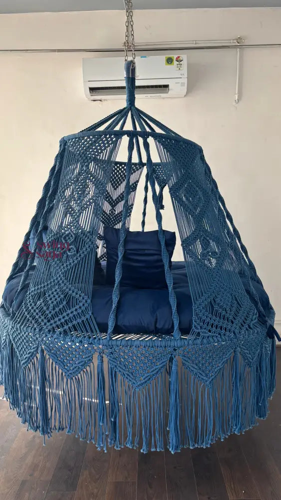 Handmade Macrame Bed Swing (Blue Hug) 70 Inches / Royal Blue