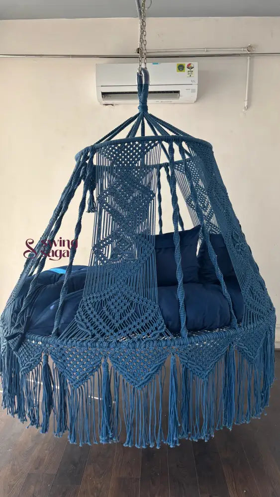 Royal Blue Macrame Bed Swing - Swing Saga
