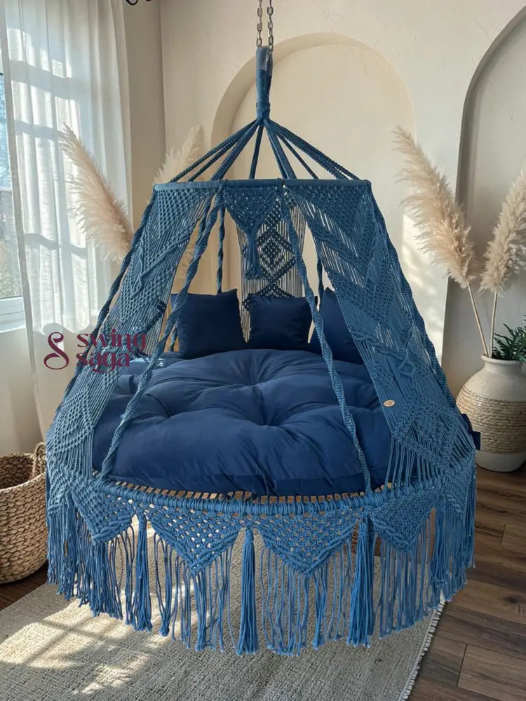 Royal Blue Macrame Bed Swing - Swing Saga