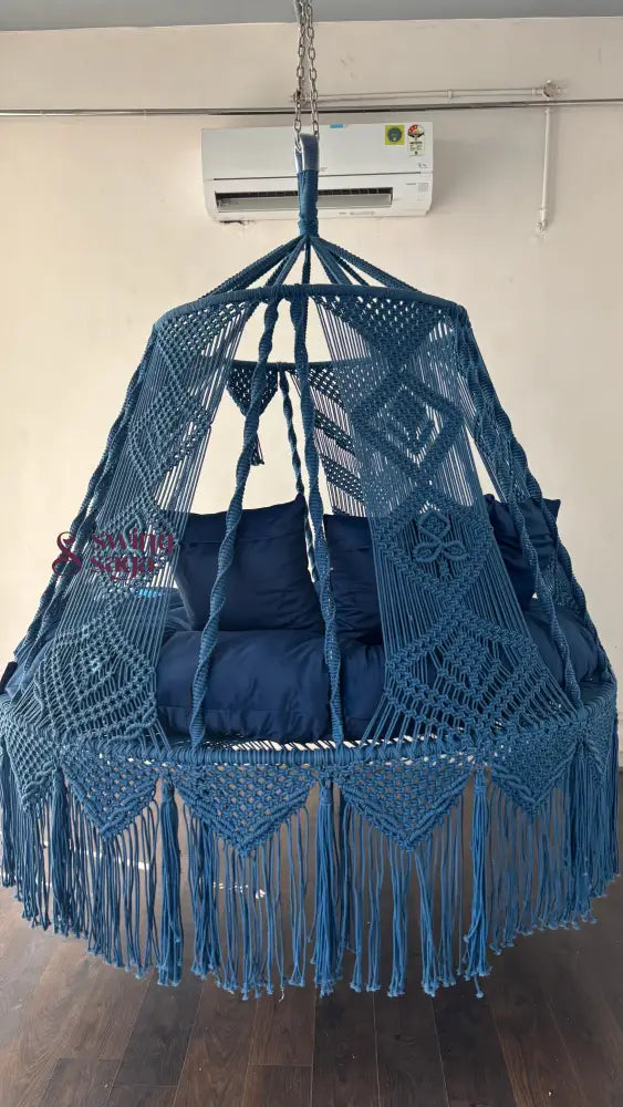 Royal Blue Macrame Bed Swing - Swing Saga
