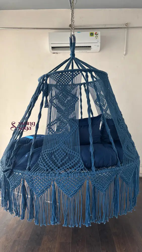 Handmade Macrame Bed Swing (Blue Hug) 70 Inches / Royal Blue