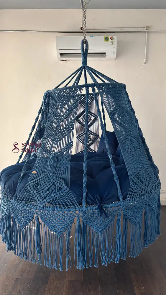 Handmade Macrame Bed Swing (Blue Hug) 70 Inches / Royal Blue