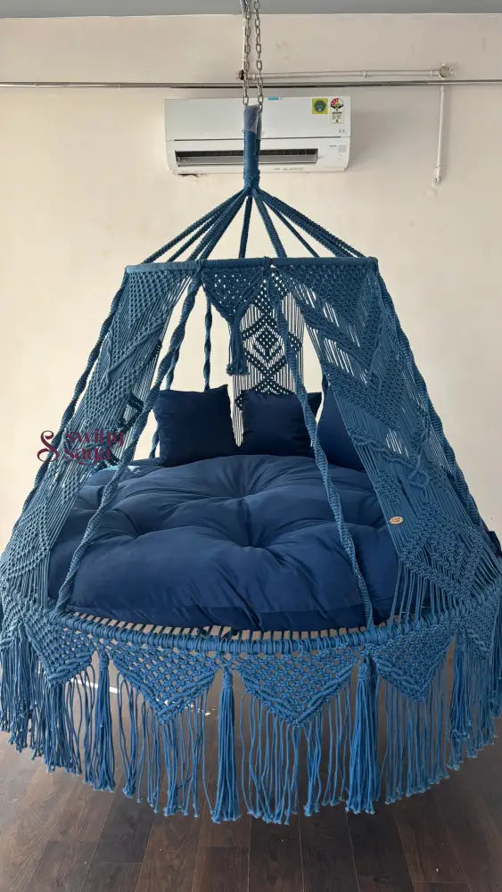 Handmade Macrame Bed Swing (Blue Hug) 70 Inches / Royal Blue