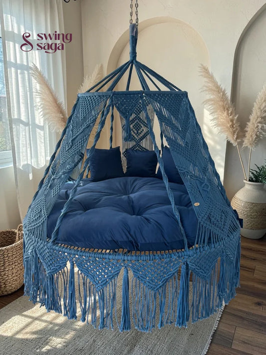 Royal Blue Macrame Bed Swing - Swing Saga