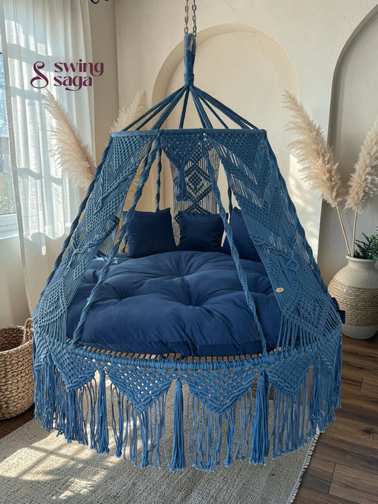 Royal Blue Macrame Bed Swing - Swing Saga
