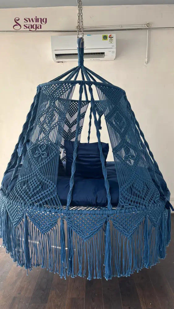 Royal Blue Macrame Bed Swing - Swing Saga