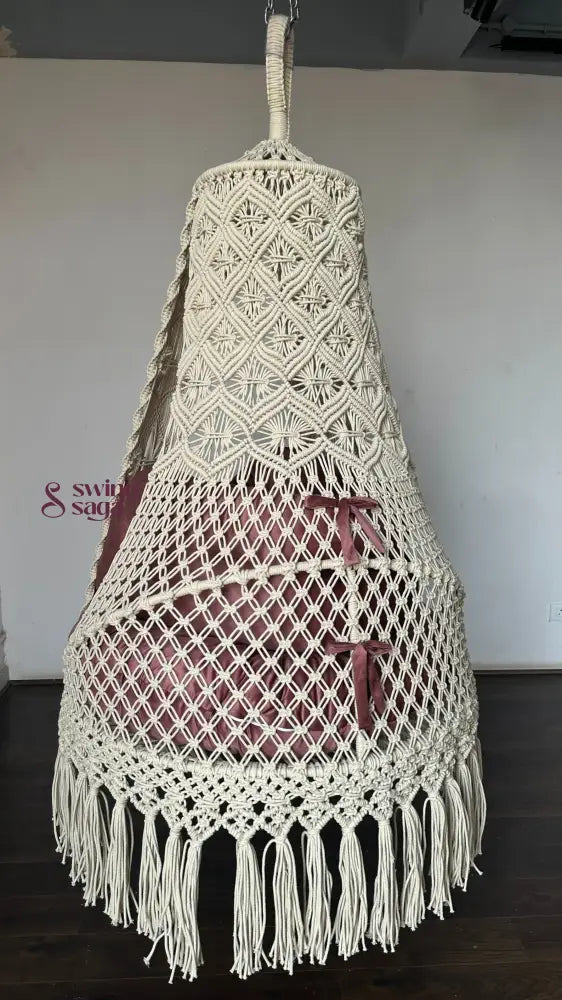 Handmade Macrame Hanging Chair for Balcony White / 40 Inches