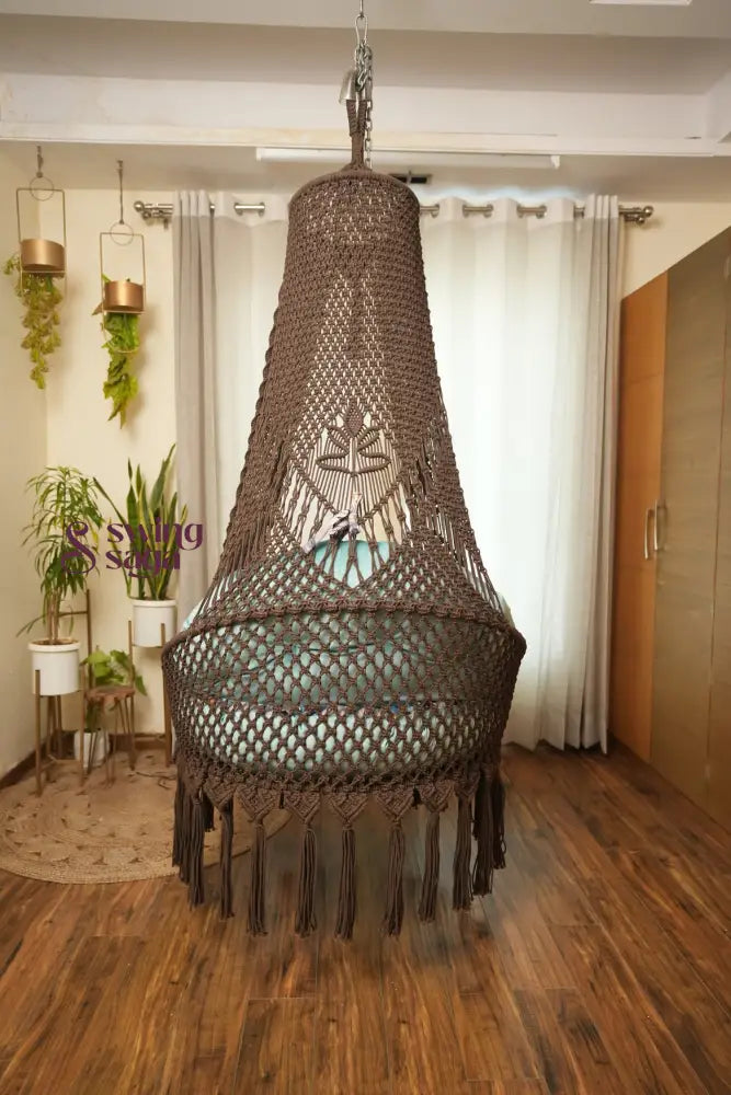 Wood Brown single seater hanging chair - Swing Saga