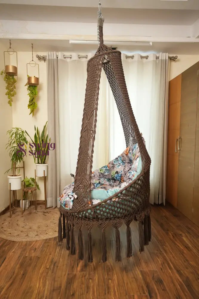 Wood Brown single seater hanging chair - Swing Saga