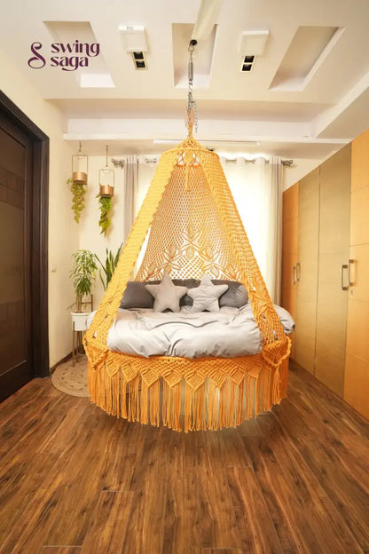 Yellow Macrame Bed Swing - Swing Saga