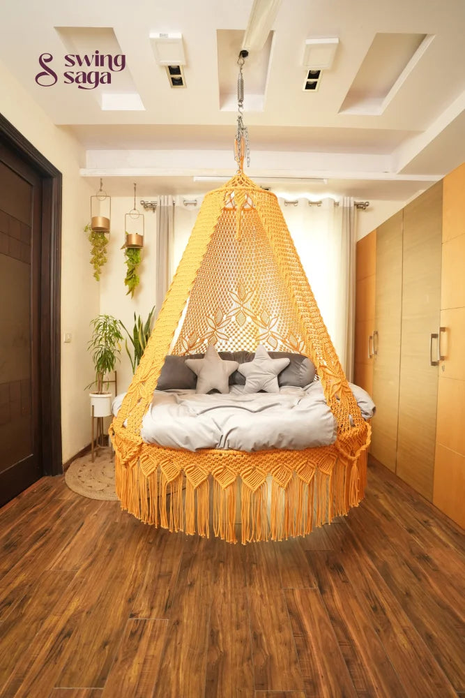 Yellow Macrame Bed Swing - Swing Saga