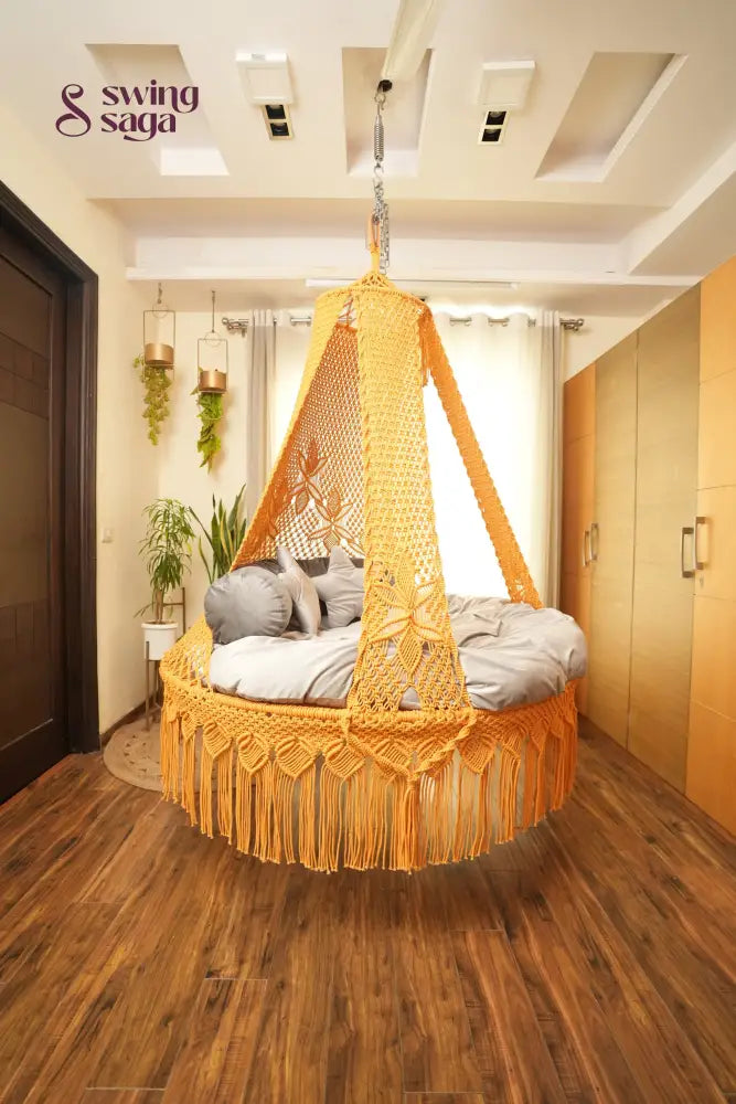 Yellow Macrame Bed Swing - Swing Saga