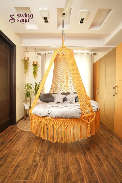 Yellow Macrame Bed Swing - Swing Saga
