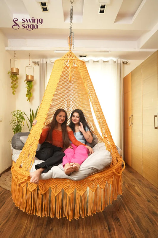 Yellow Macrame Bed Swing - Swing Saga
