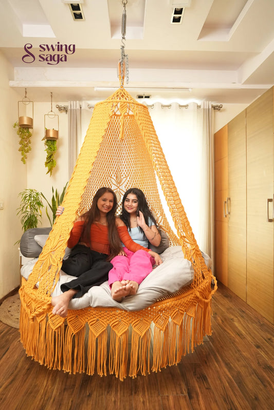 Yellow Macrame Bed Swing - Swing Saga