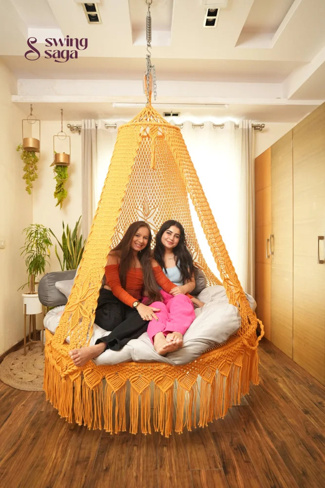 Yellow Macrame Bed Swing - Swing Saga