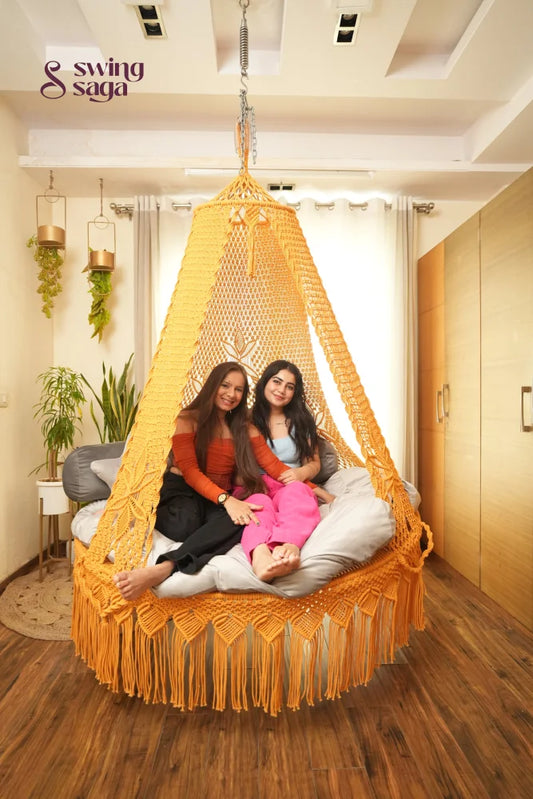 Yellow Macrame Bed Swing - Swing Saga