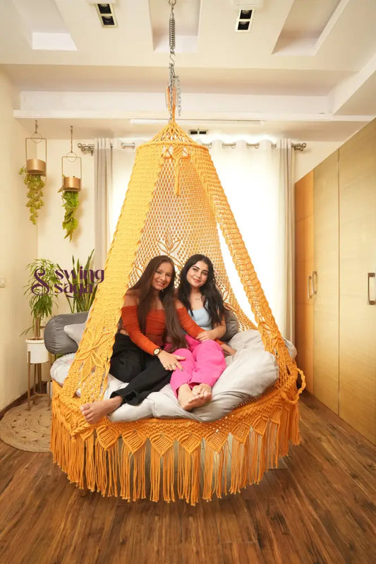 Yellow Macrame Bed Swing - Swing Saga
