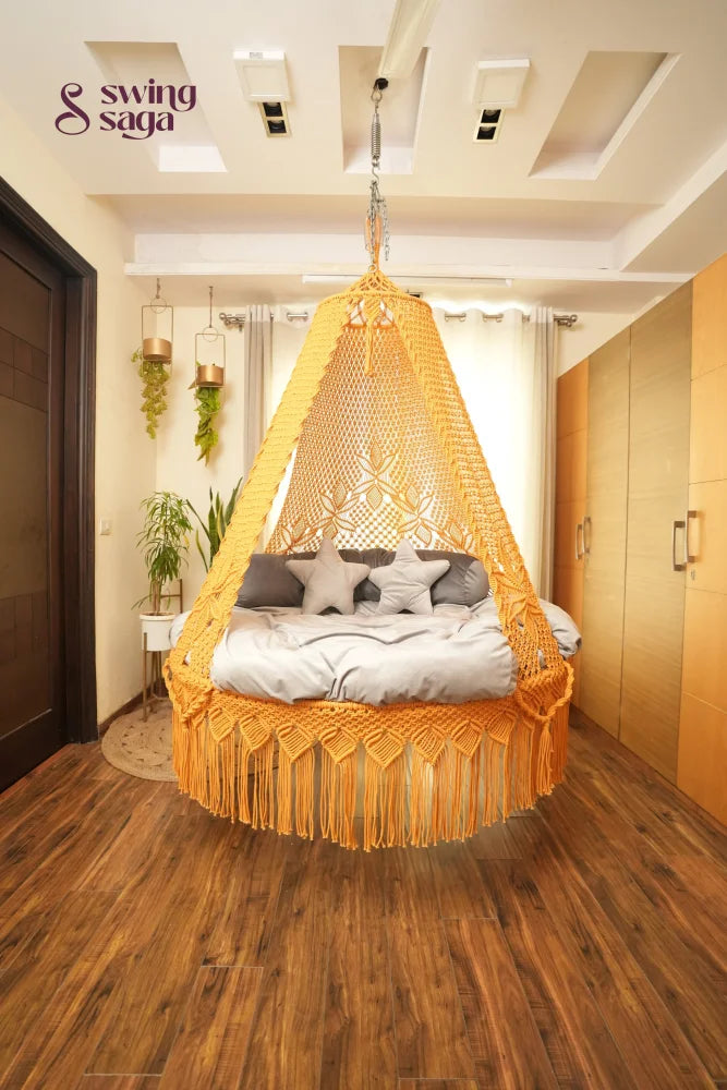Yellow Macrame Bed Swing - Swing Saga