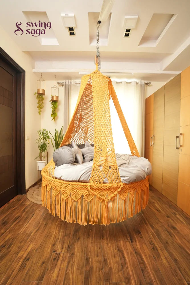 Yellow Macrame Bed Swing - Swing Saga