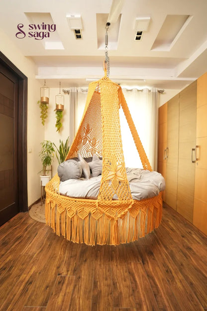 Yellow Macrame Bed Swing - Swing Saga