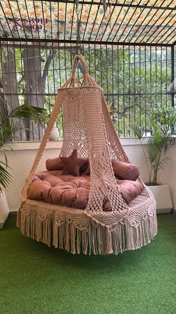 Wood Brown Double seater hanging chair - Swing Saga