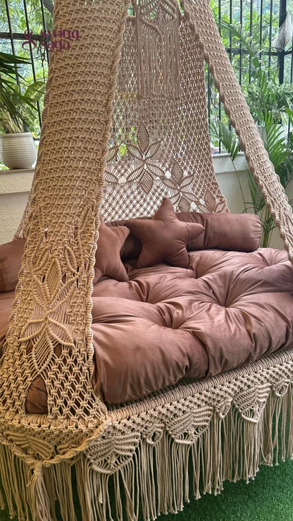 Wood Brown Double seater hanging chair - Swing Saga