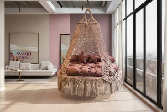 Wood Brown Double seater hanging chair - Swing Saga