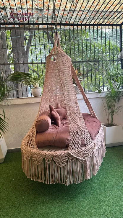 Wood Brown Double seater hanging chair - Swing Saga