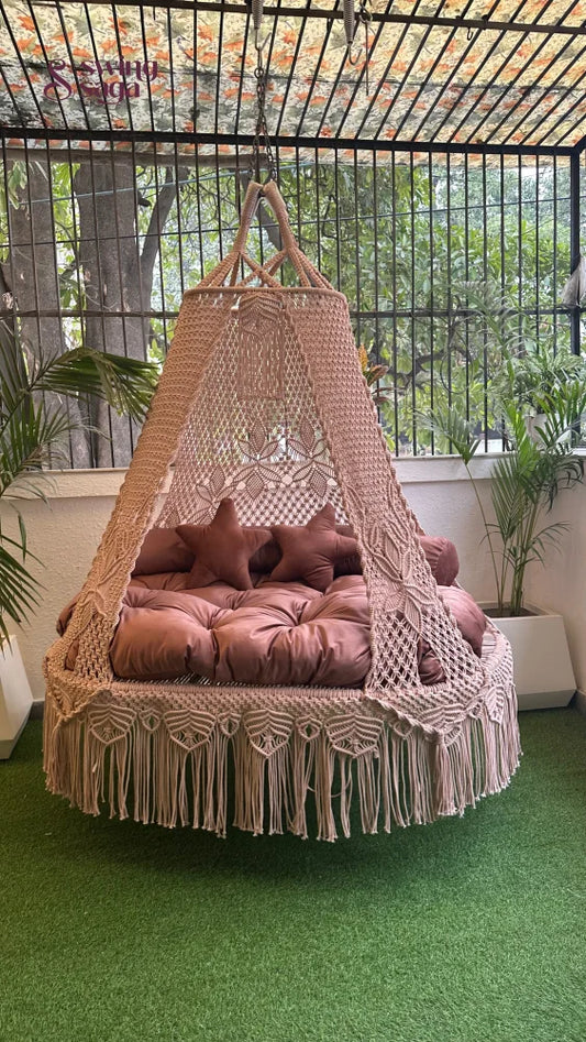 Wood Brown Double seater hanging chair - Swing Saga