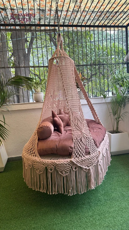 Wood Brown Double seater hanging chair - Swing Saga