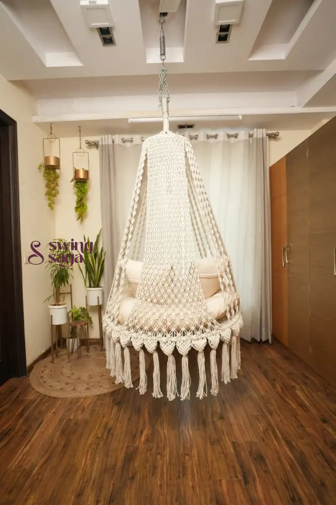Cream White single seater hanging chair - Swing Saga