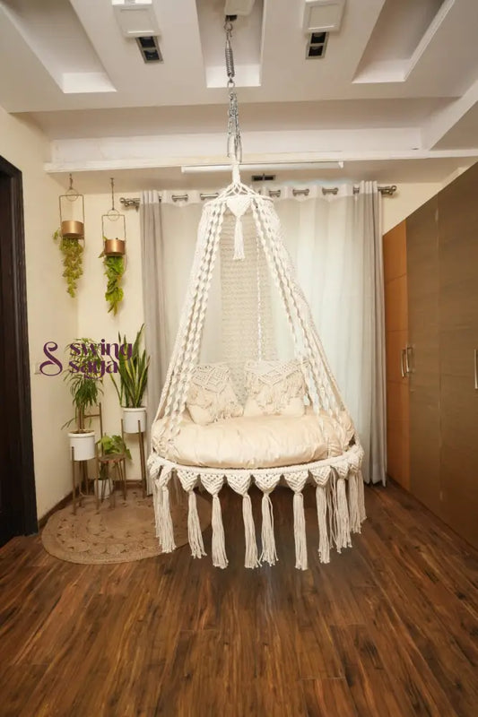 Cream White single seater hanging chair - Swing Saga