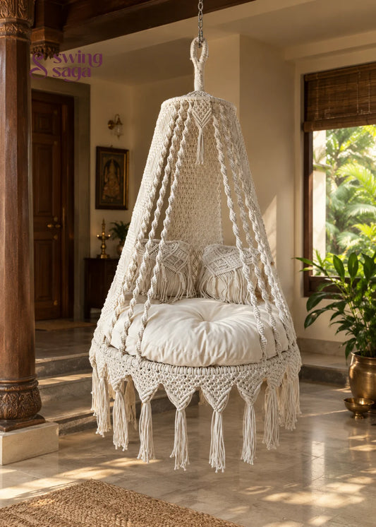 Handwoven White Sand Swing single seater - 40 inches / Cream White / IN